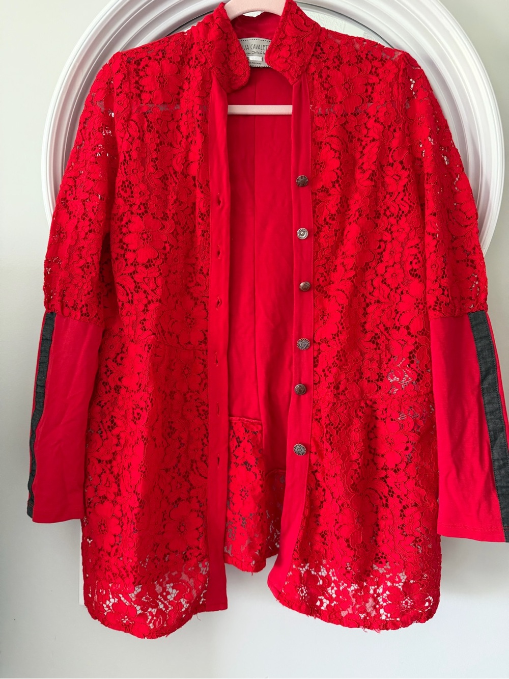 Elisa Cavaletti Red Lace Overlay Blazer